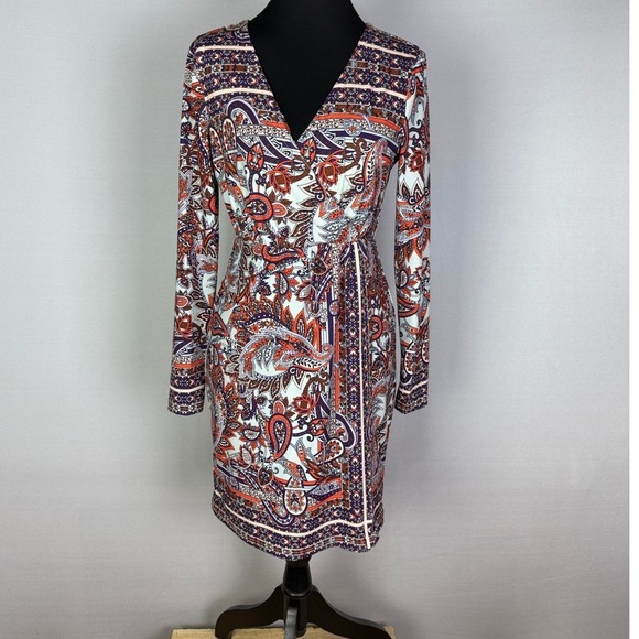 Gianni Bini Dresses & Skirts - Gianni Bini Boho Paisley Wrap Dress‎ V-Neck Long Sleeve Knee Length Multicolor